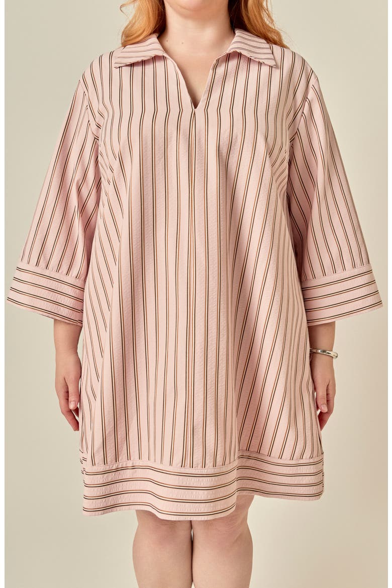 Striped Collared Shift Dress, Alternate, color, LIGHT PINK/ BROWN