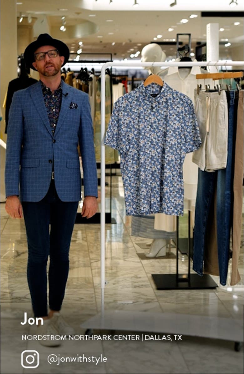OoohCotton<sup>®</sup> Abstract Floral Print Short Sleeve Button-Up Shirt, sales video thumbnail