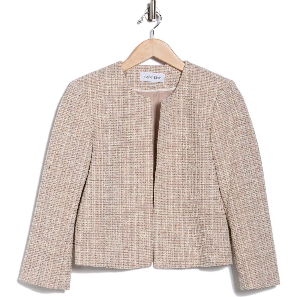 Calvin Klein Open Front Tweed Crop Jacket In Neutral