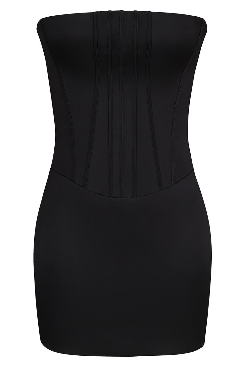 Laila Strapless Satin Minidress, Alternate, color, BLACK
