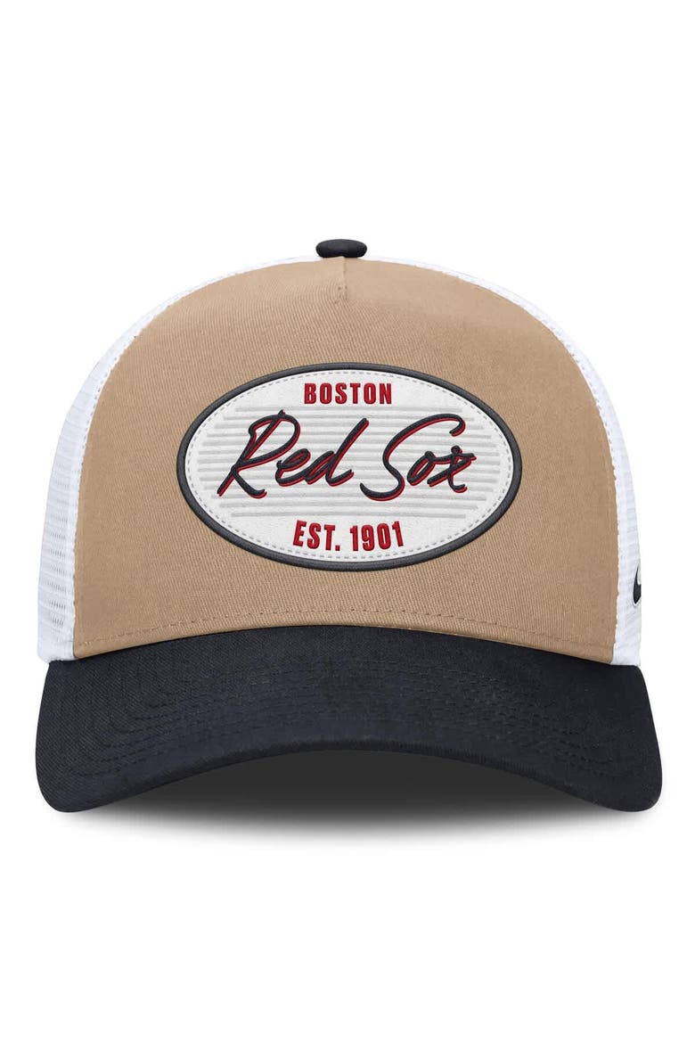 Men's Nike  Khaki/Navy Boston Red Sox Rise A-Frame Trucker Adjustable Hat, Alternate, color, Khaki