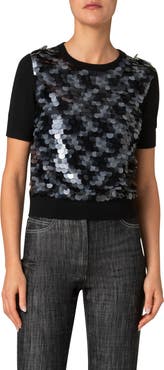 Akris punto Paillete Short Sleeve Virgin Wool Sweater