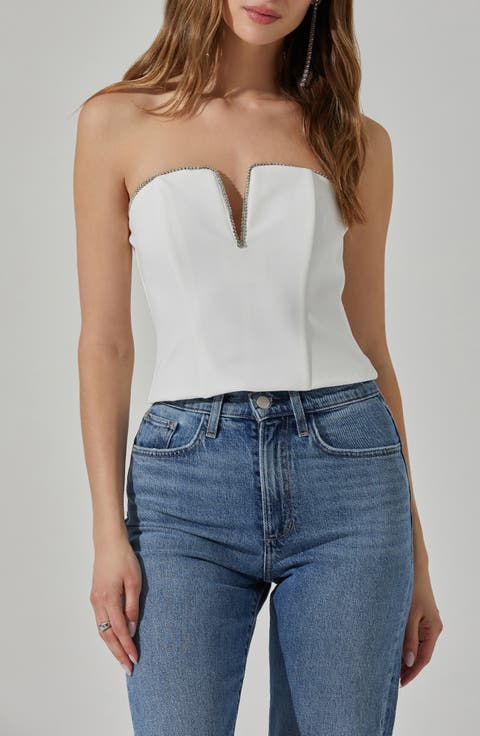 Amell Embellished Trim Strapless Top