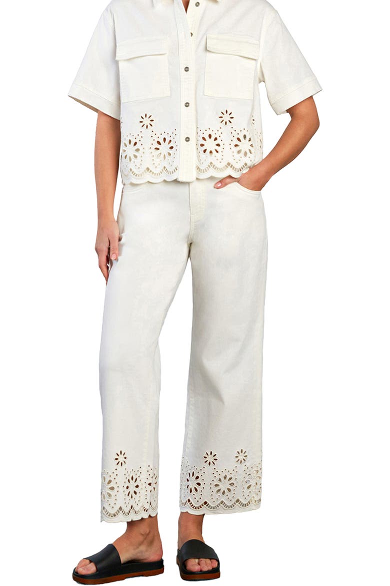 Eyelet Ankle Wide Leg Jeans, Alternate, color, BRIGHT WHITE