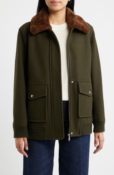 Relaxed Bomber Jacket with Faux Shearling Collar