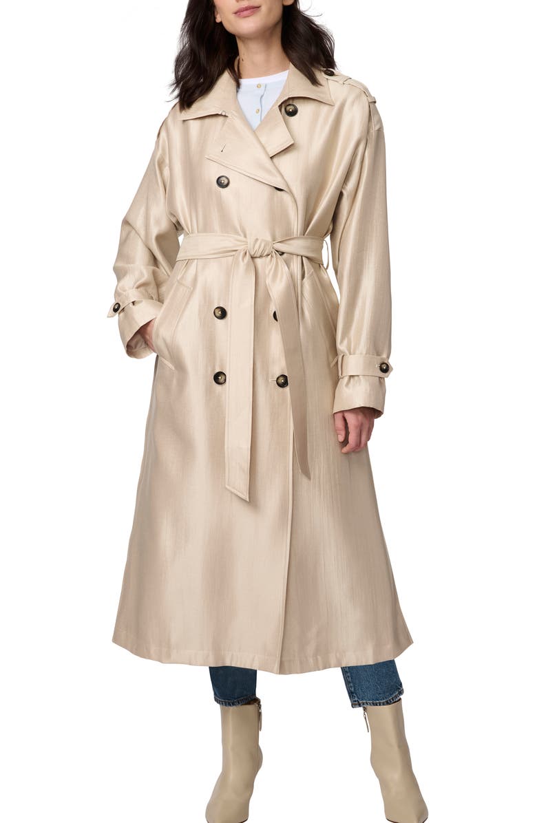 Bernardo Golden Luster Double Breasted Trench Coat, Main, color, 