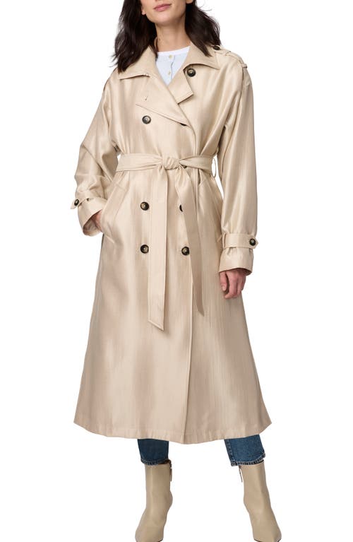 Bernardo Golden Luster Double Breasted Trench Coat In Light Khaki