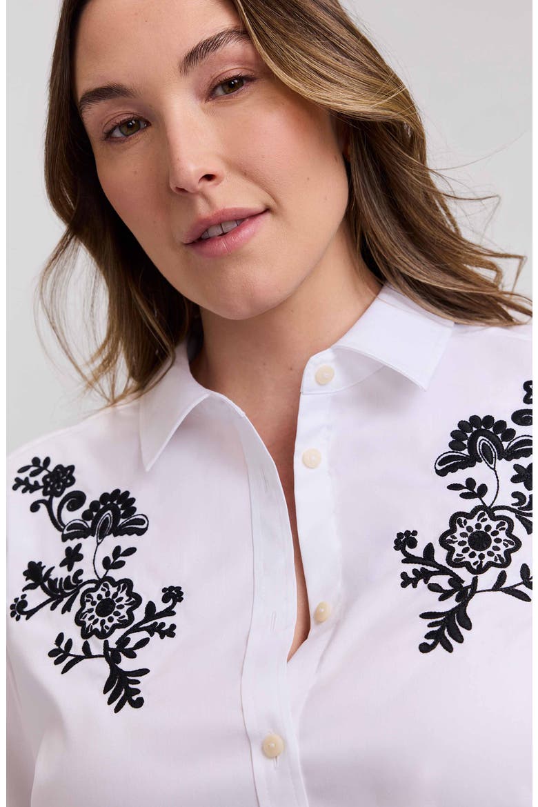 Hampton Floral Embroidered Cotton Blend Button-Up Shirt, Alternate, color, WHITE/ BLACK