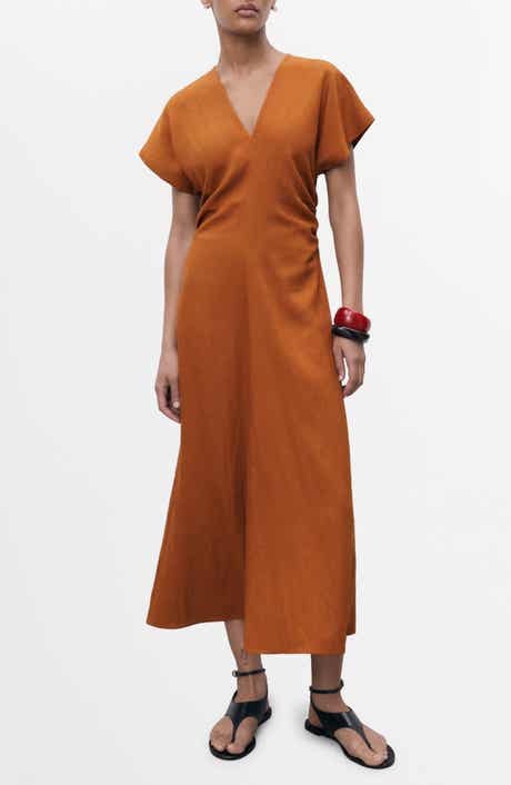 MANGO Ruched Midi Dress