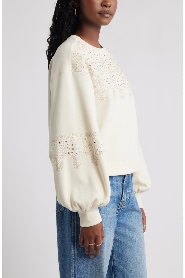 Sequin Embroidered Sweatshirt, Alternate, color, IVORY DOVE