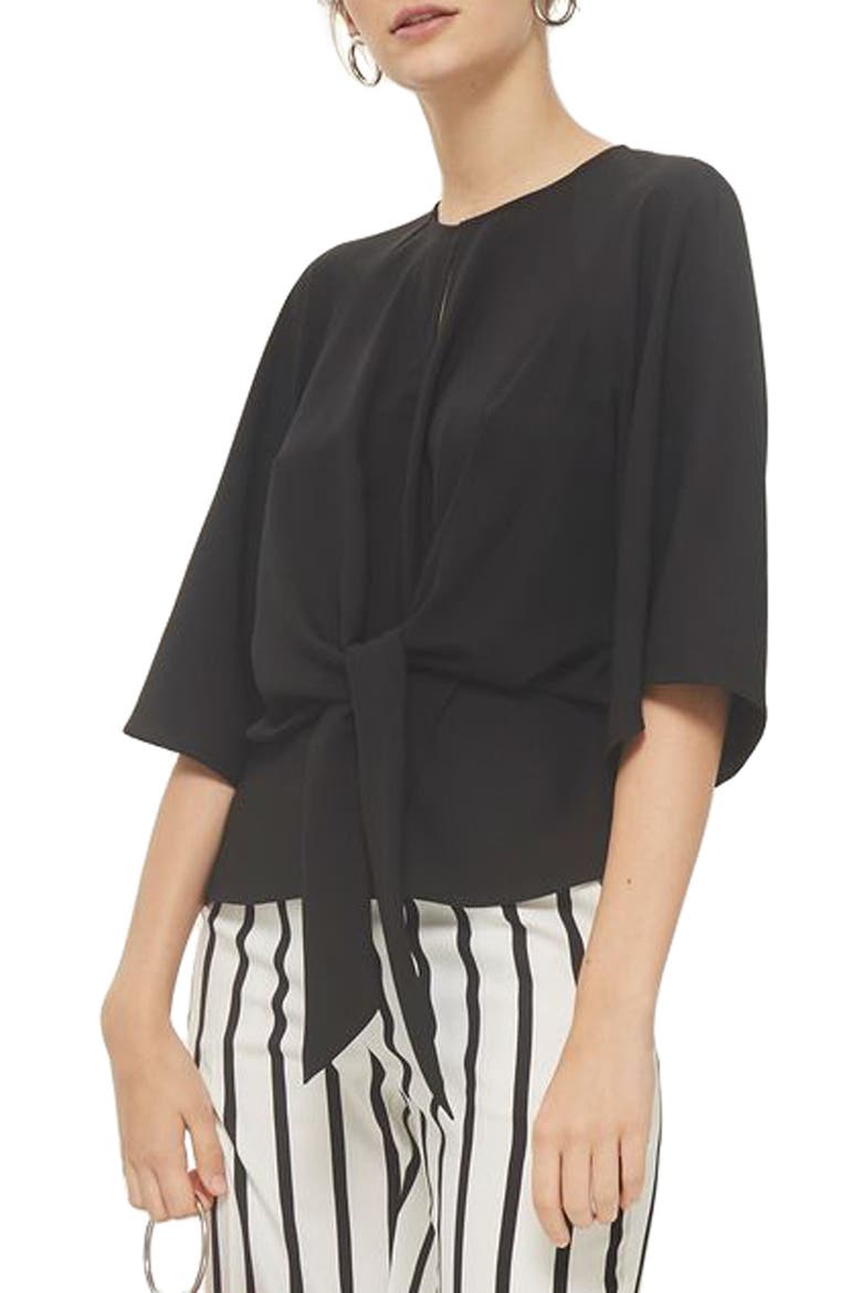 Slouchy Knot Front Blouse, Main, color, BLACK