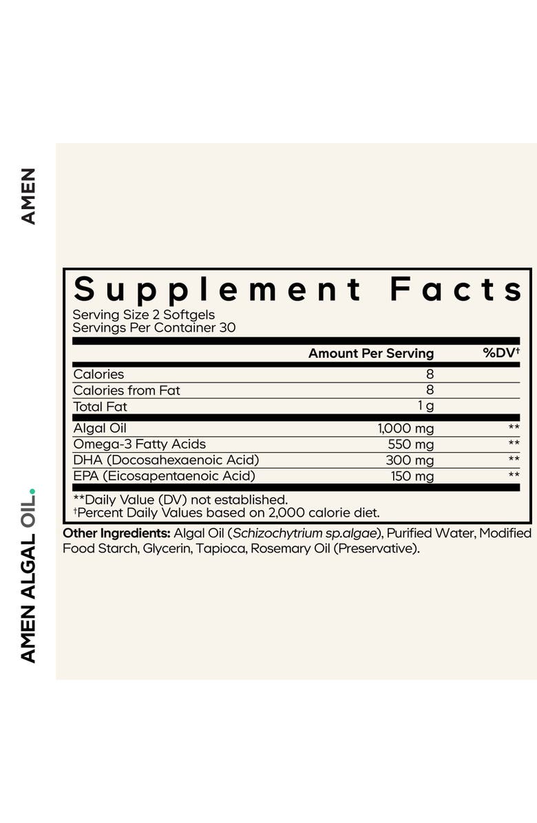 Codeage Algal Oil, 1000mg, Vegan Omega-3 Fatty Acids, DHA & EPA, Plant-Based Supplement, Alternate, color, White