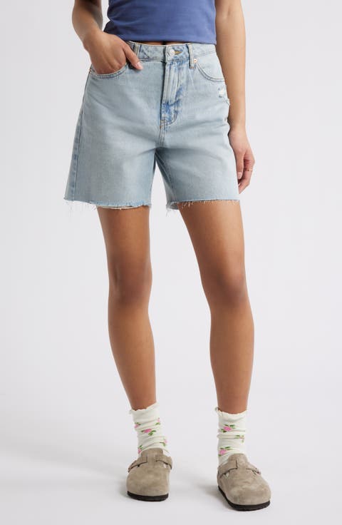 Raw Hem High Waist Denim Jorts