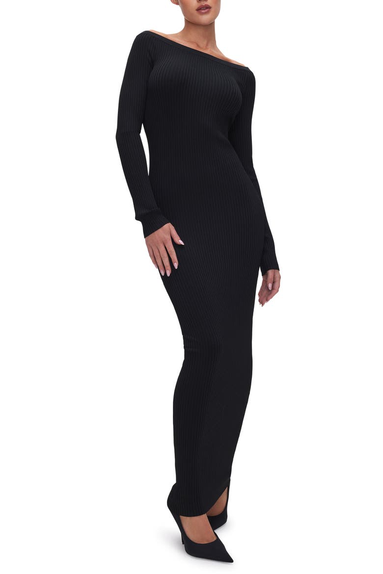 Shine Off the Shoulder Long Sleeve Maxi Dress, Main, color, BLACK001