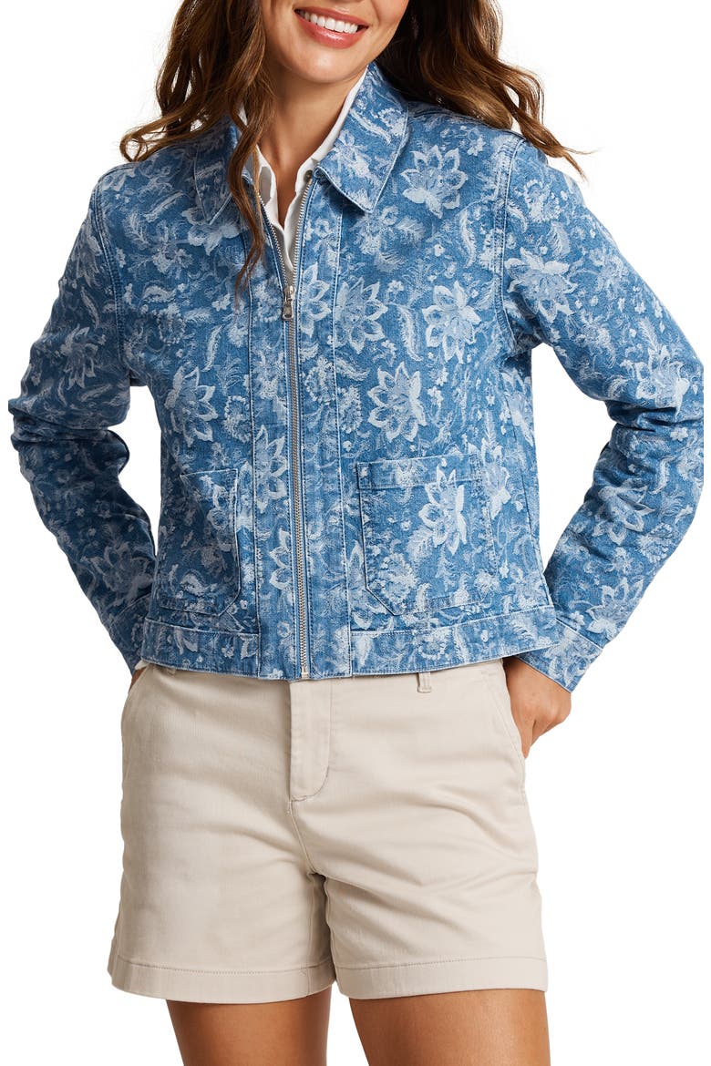 Floral Jacquard Zip Front Denim Jacket, Main, color, DRIFT TIDE WASH