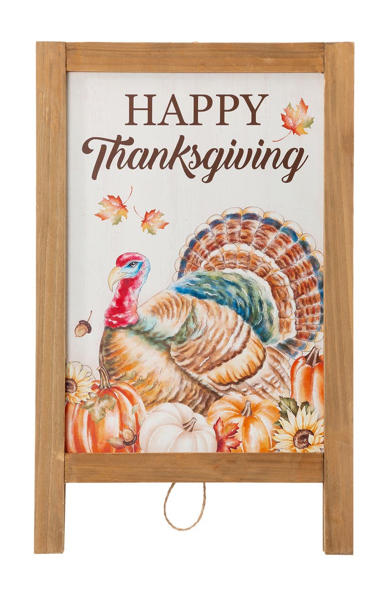 Glitzhome Thanksgiving Wooden Turkey Easel Porch Sign, Alternate, color, Orange