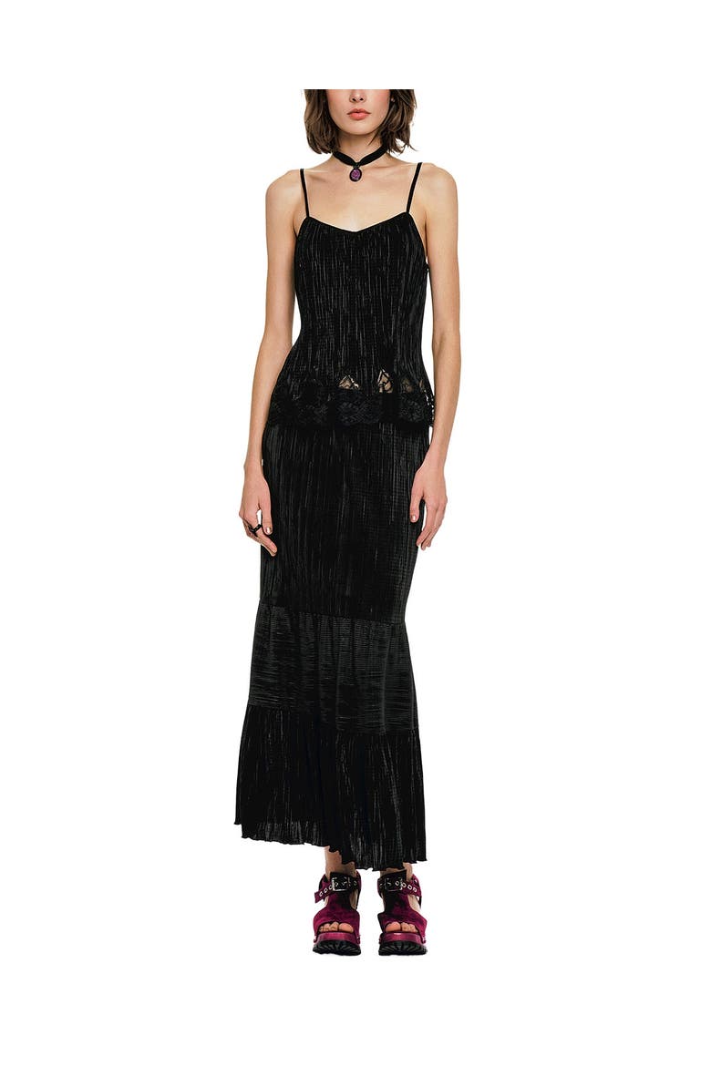 Plisse Lace Trimmed Camisole, Alternate, color, Black