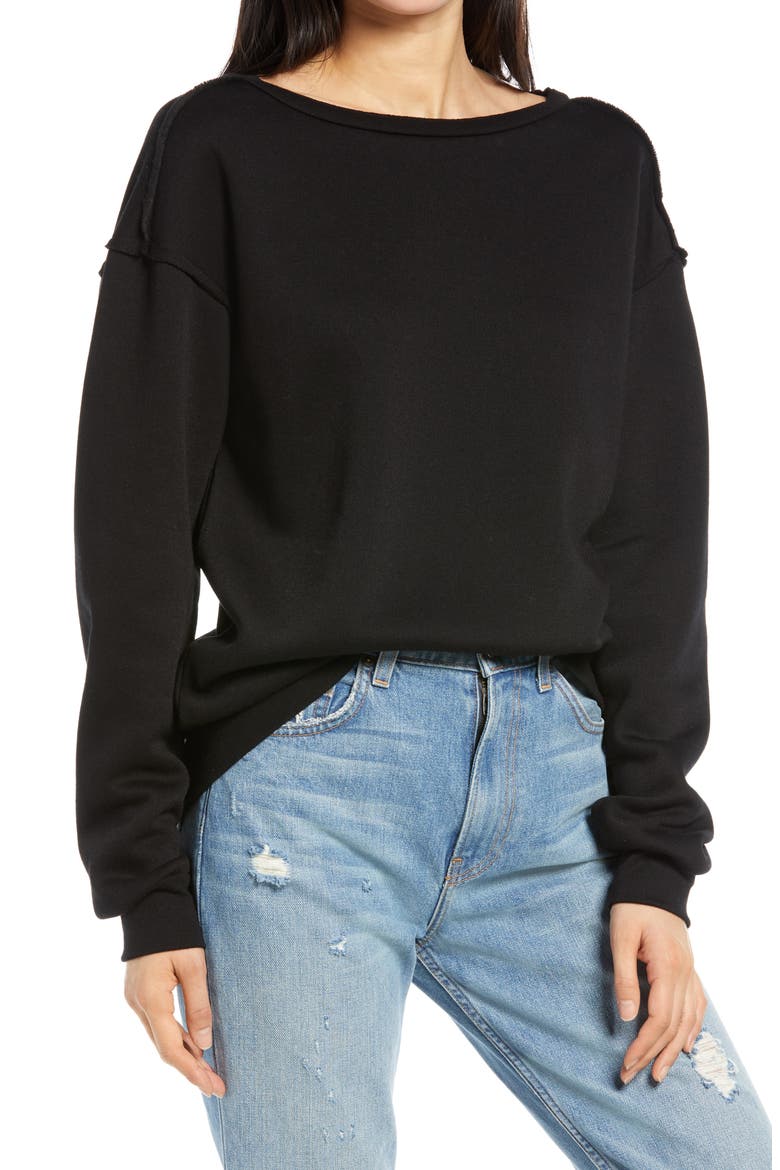 Raw Edge Sweatshirt, Main, color, BLACK