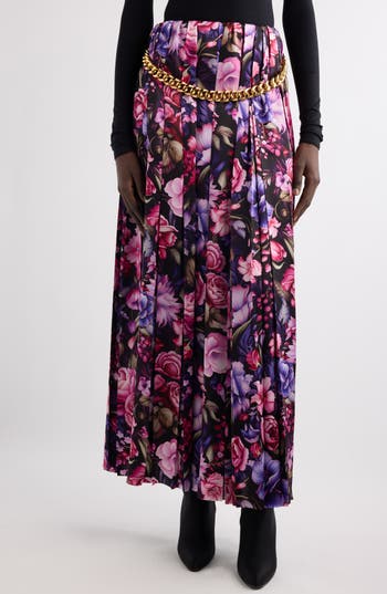 Balenciaga Pleated Floral Print Maxi Skirt
