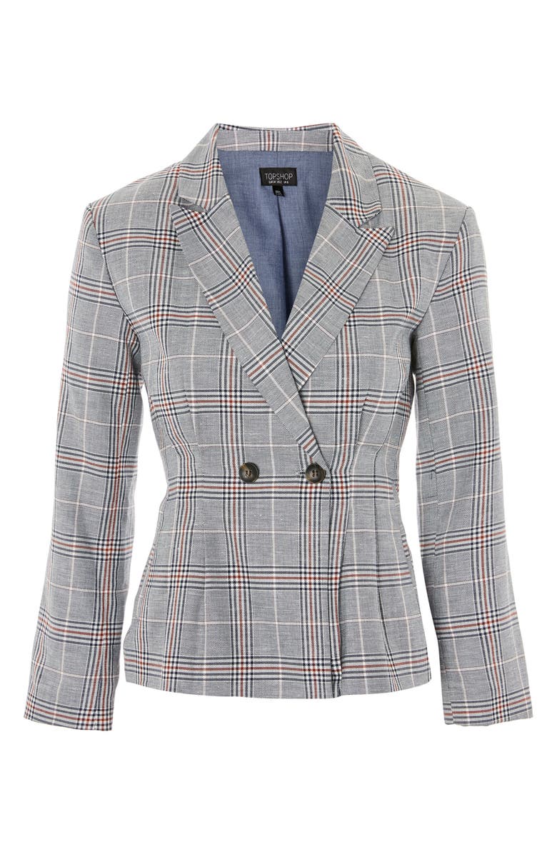 Topshop Cham Linen Checkered Jacket, Alternate, color, 