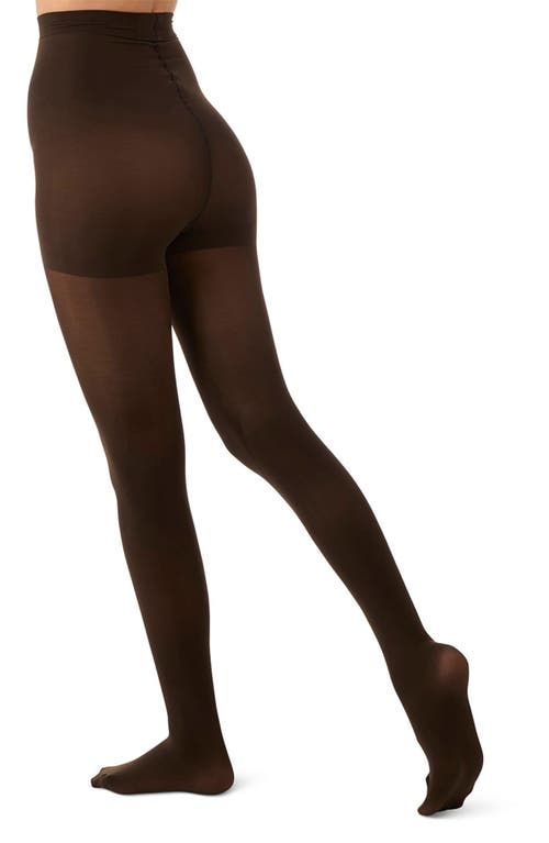 Memoi Perfectly Opaque Control Top Tights In Brown