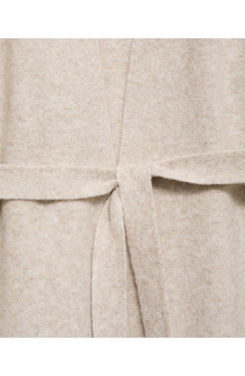 MANGO Longline Tie Belt Cardigan, Alternate, color, Beige