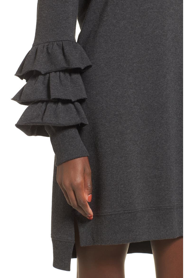 Tier Sleeve Sweatshirt Dress, Alternate, color, GREY DARK CHARCOAL HEATHER