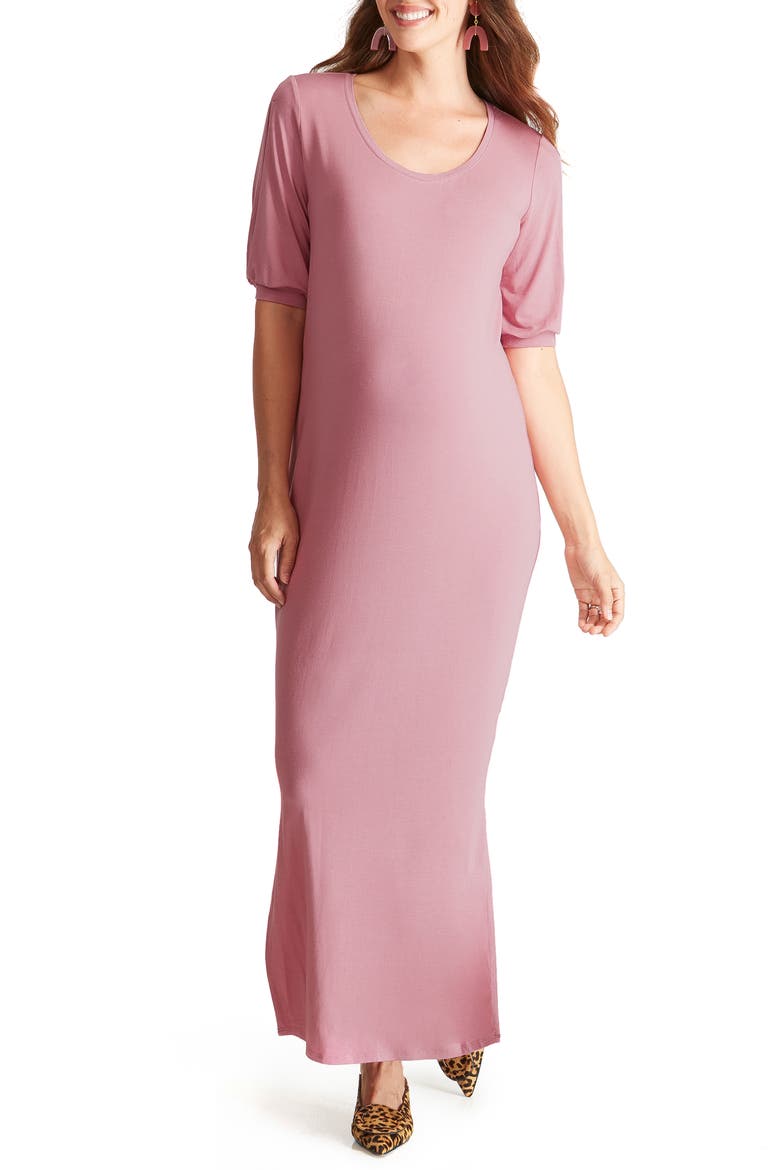 Ingrid & Isabel® Split Sleeve Knit Maternity Maxi Dress, Main, color, DEEP ROSE