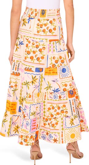 Print Poplin Maxi Skirt