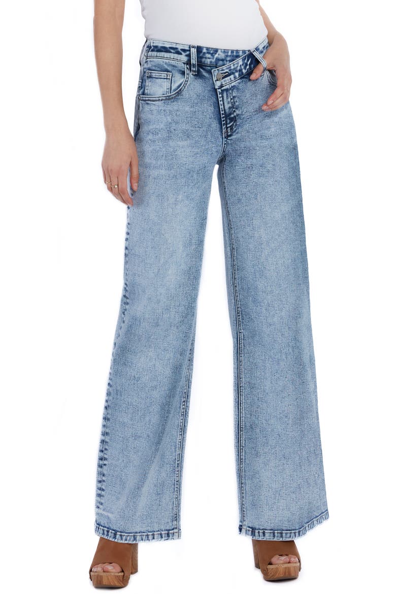 Asymmetric Waist Flare Jeans, Main, color, MIST BLUE