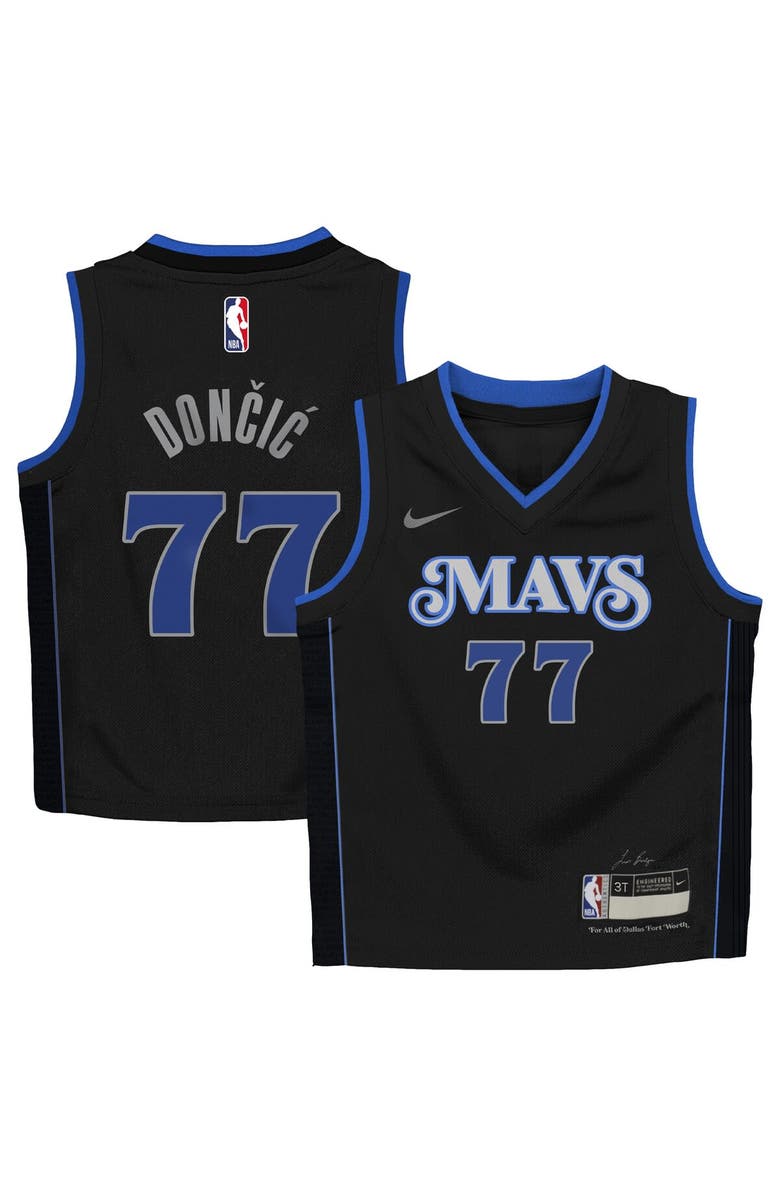 Nike Preschool Nike Luka Dončić Black Dallas Mavericks Swingman Replica Jersey - City Edition, Main, color, 