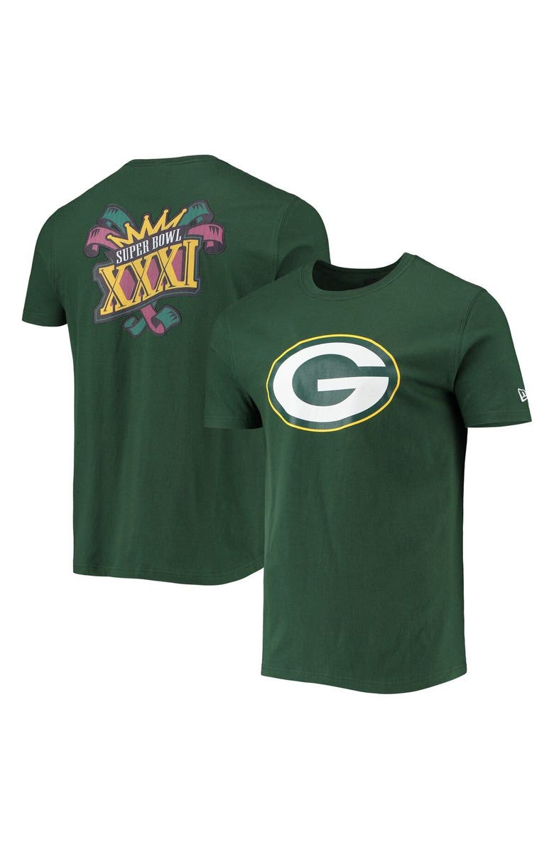 New Era Men's New Era Green Green Bay Packers Patch Up Collection Super Bowl XXXI T-Shirt, Main, color, 