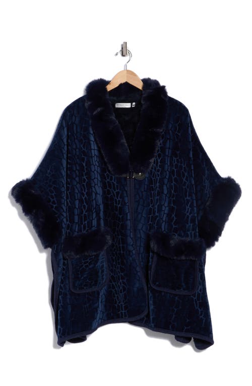 Patrizia Luca Front Pocket Faux Fur Trim Cape In Blue