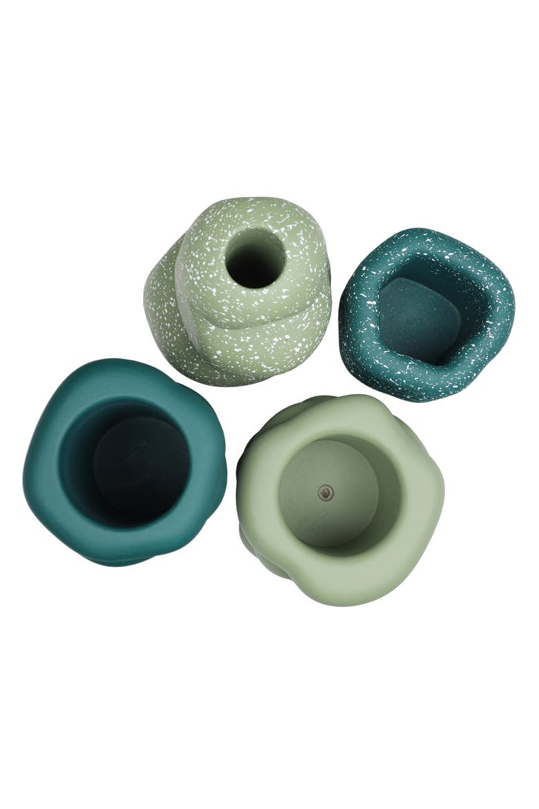 Hollis Modern Minimalist Handmade Concrete Stacked Ring Planter Set with Drainage Holes, Alternate, color, Teal