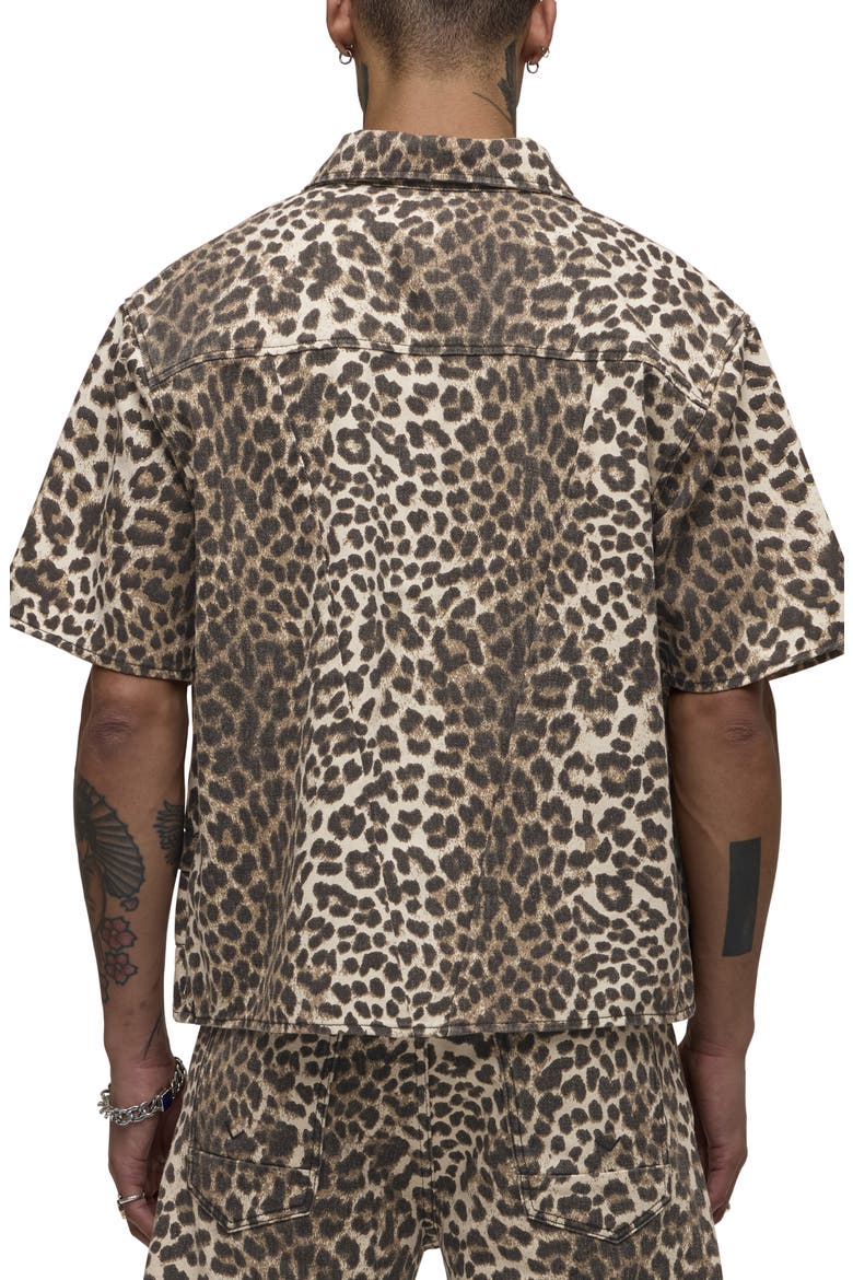 Rex Oversize Short Sleeve Cotton Poplin Button-Up Shirt, Alternate, color, CHEETAH