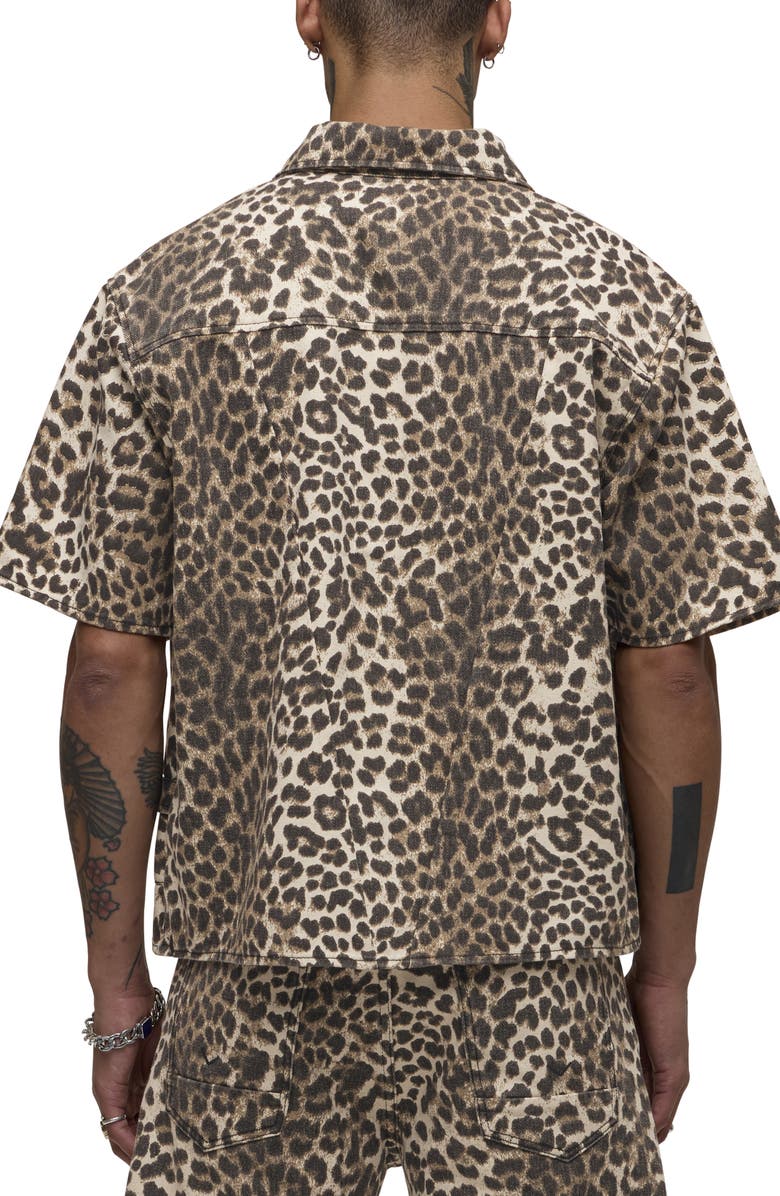 Hudson Jeans Rex Oversize Short Sleeve Cotton Poplin Button-Up Shirt, Alternate, color, Cheetah