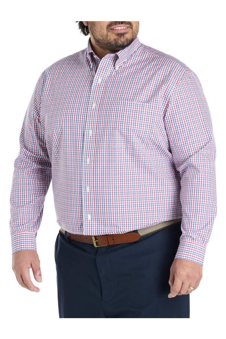 Big & Tall Non-Iron Multi Gingham Sport Shirt, Alternate, color, NAVY RED