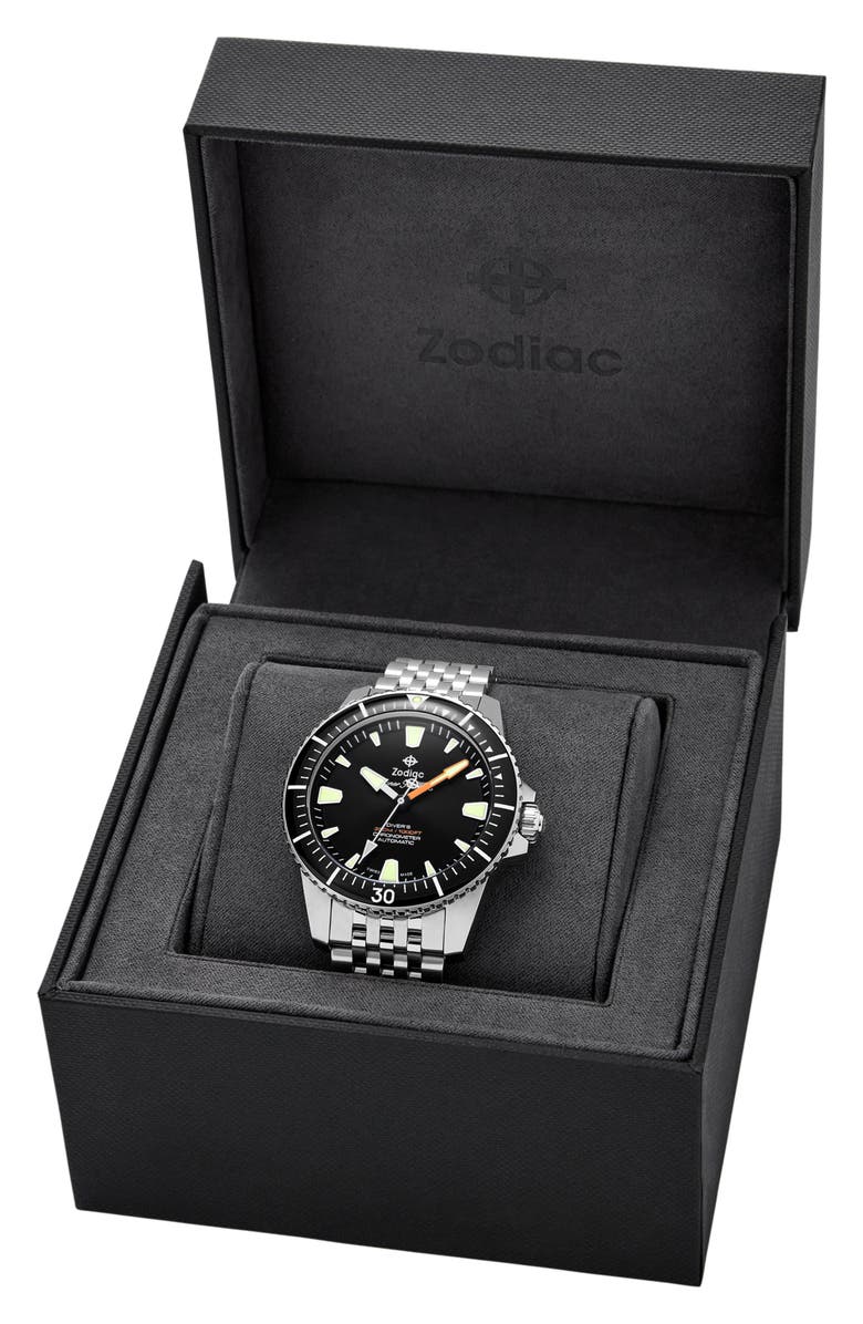 Zodiac Pro-Diver Automatic Stainless Steel Watch, 42mm, Alternate, color, Silver