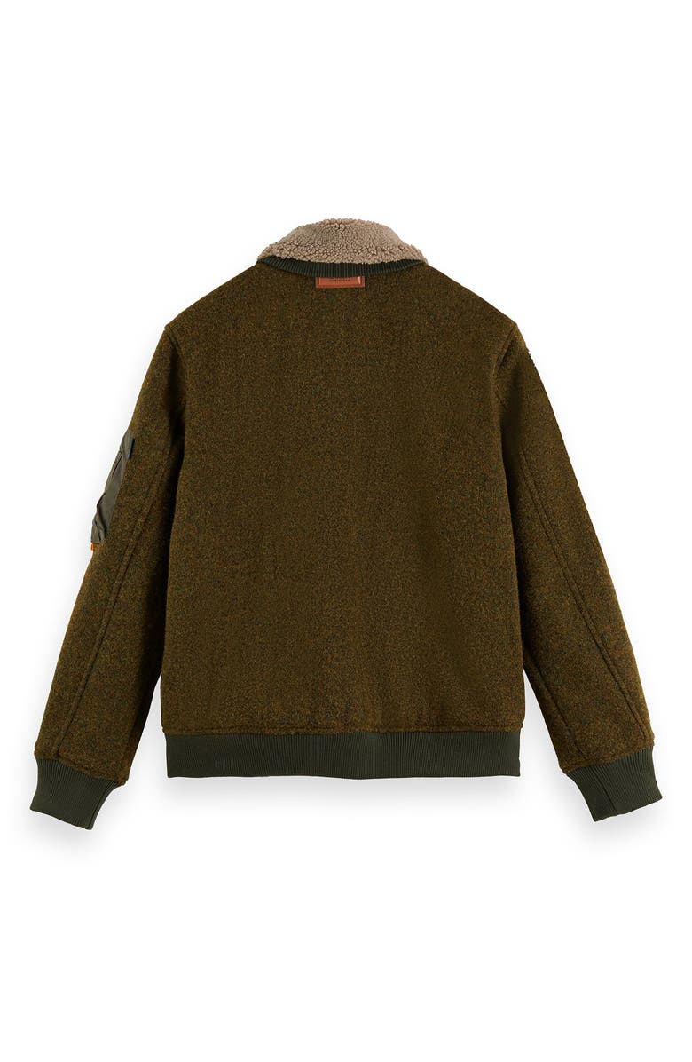 Scotch & Soda Faux Shearling Lined Mélange Wool Blend Aviator Jacket, Alternate, color, 0813-Military Melange