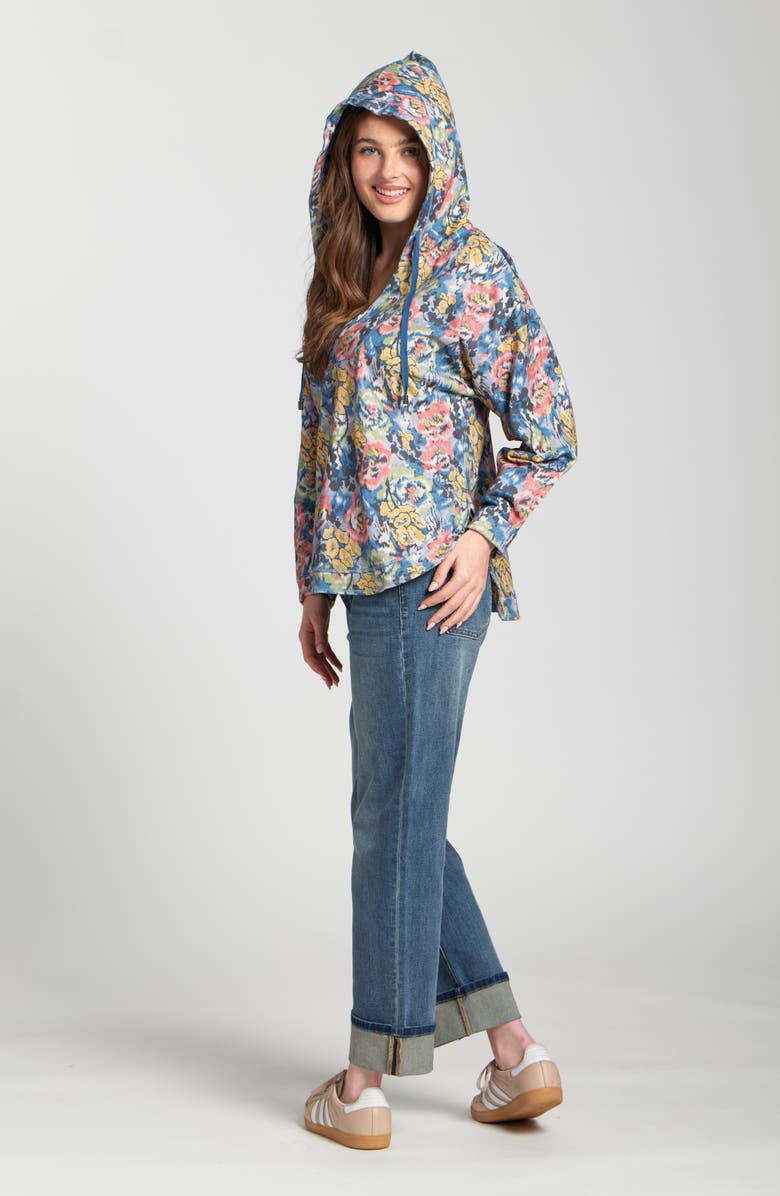 APNY Print Cotton Hoodie, Alternate, color, Indigo Multi