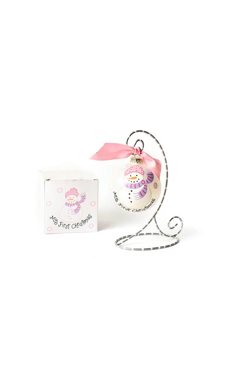 Girls First Christmas Snowman Glass Ornament with Stand