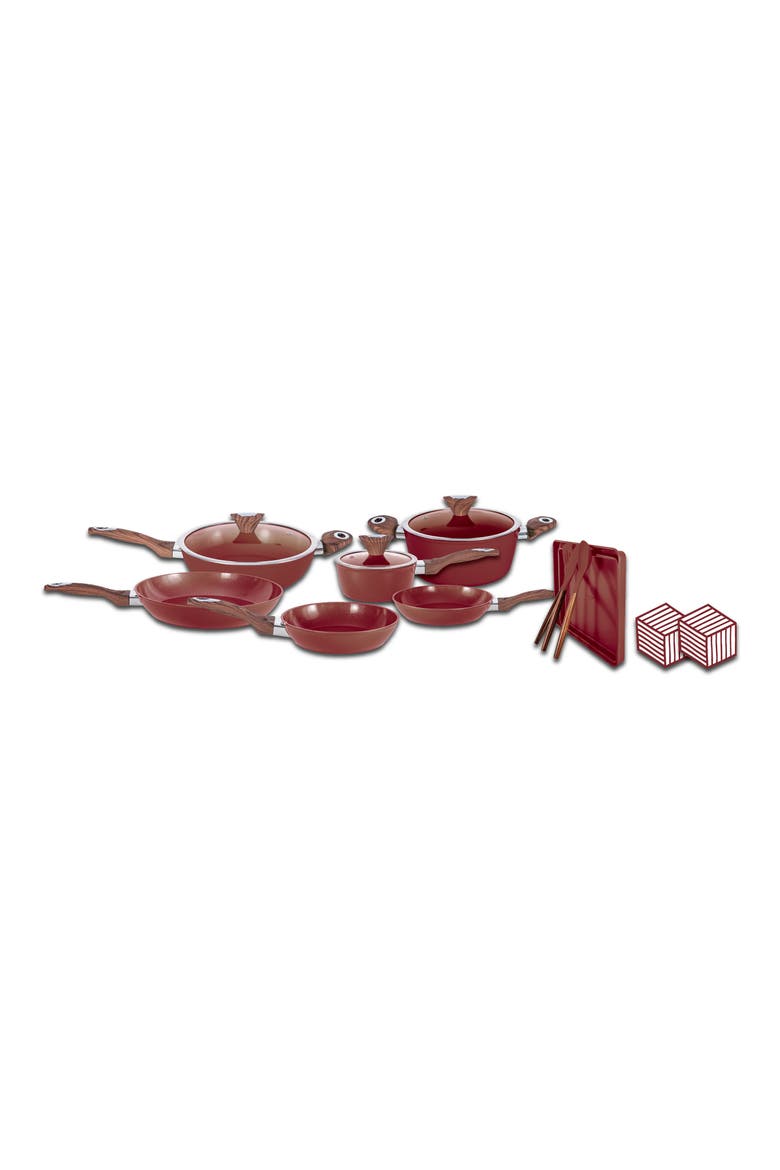 Grove 18-Piece Nonstick Ceramic Coated Cookware Set, Main, color, BURGUNDY