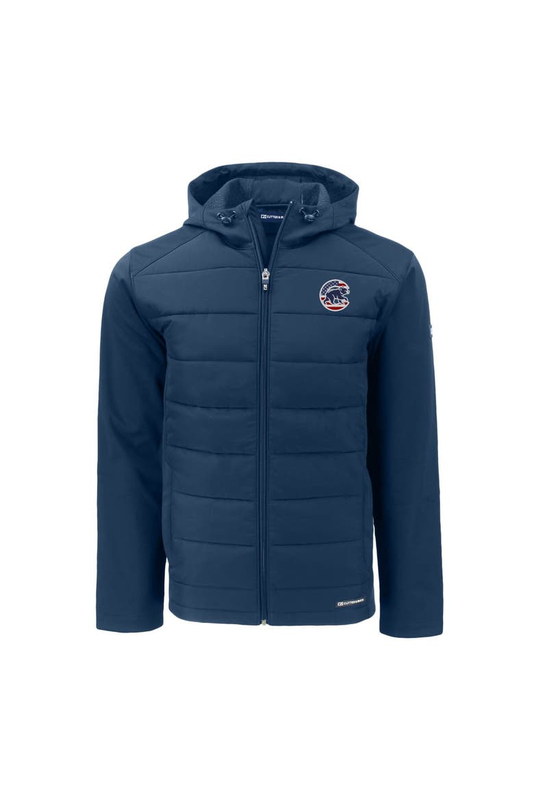 Men's Cutter & Buck  Navy Chicago Cubs Stars & Stripes Big & Tall Evoke Hybrid Eco Softshell Recycled Full-Zip Hoodie Jacket, Alternate, color, Navy