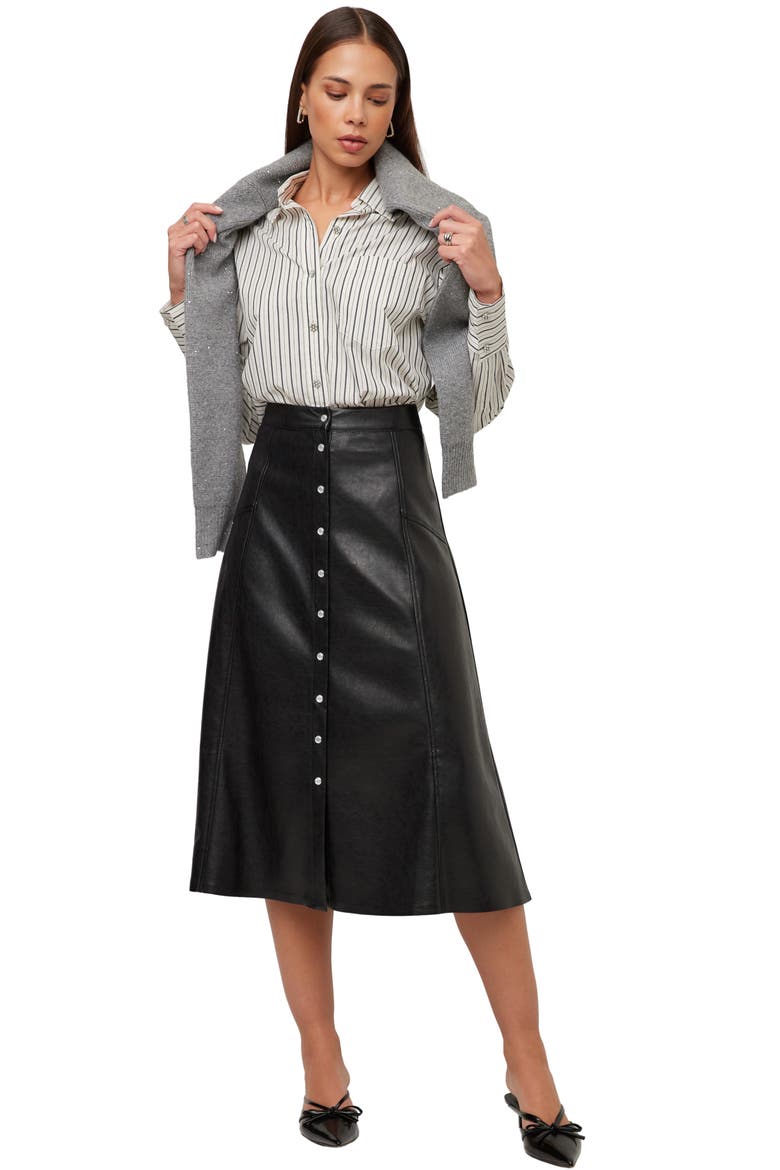 Esmeralda Faux Leather Midi Skirt, Alternate, color, BLACK