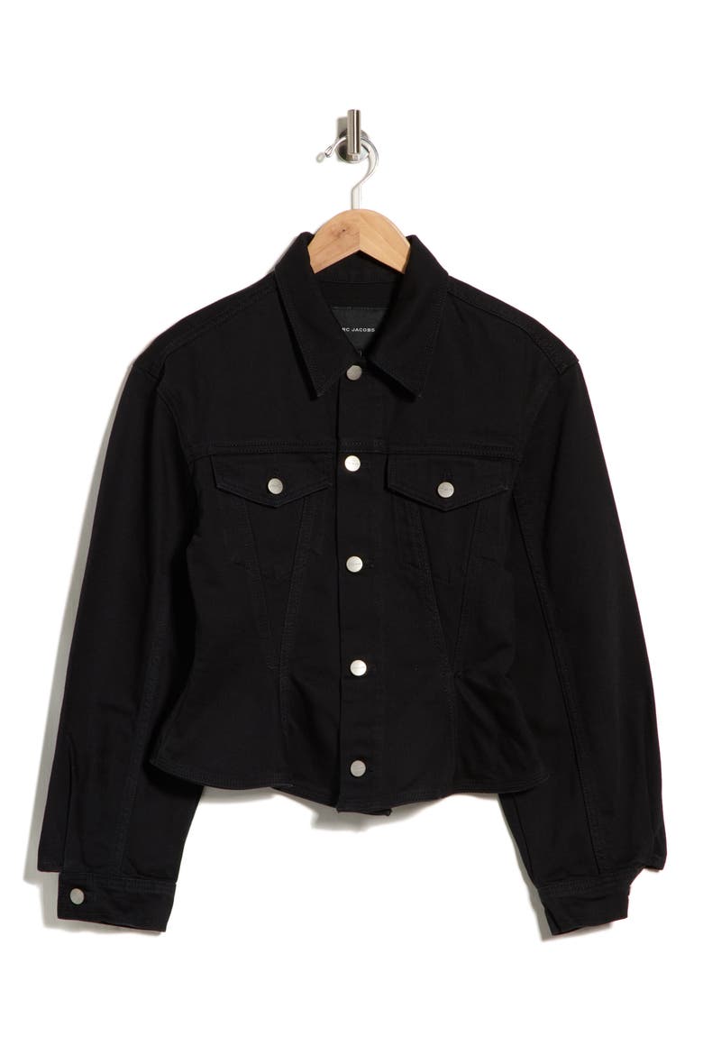 Fluted Crop Denim Jacket, Alternate, color, BLACK