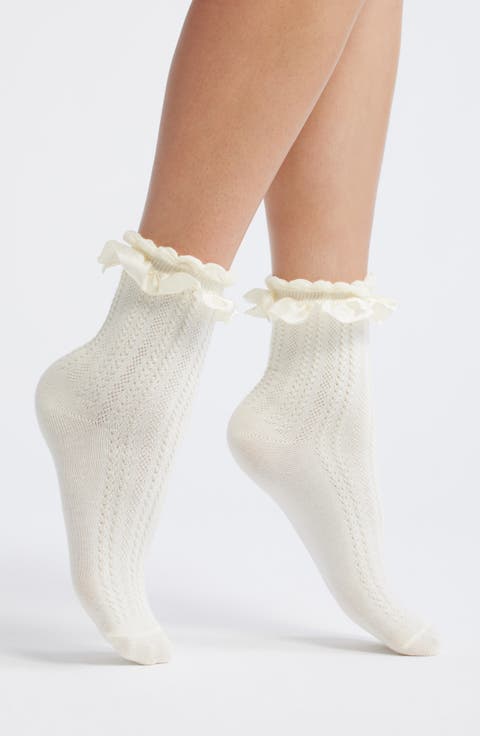 Chelsea Ruffle Cotton Blend Pointelle Crew Socks