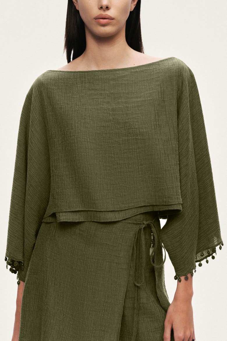 Cropped Boat-Neck Blouse, Main, color, Khaki