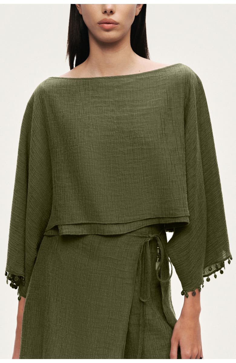 Nocturne Cropped Boat-Neck Blouse, Main, color, Khaki