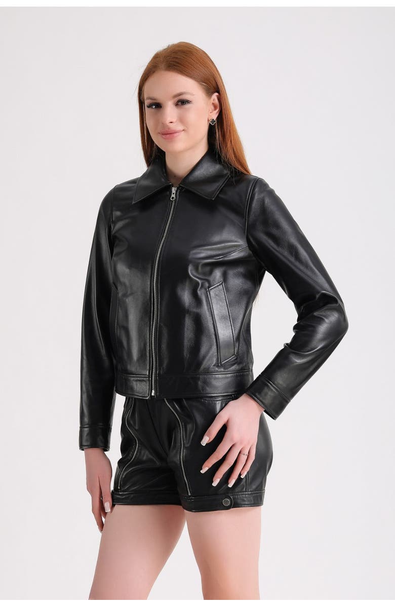 Furniq UK Chloe Leather Jacket, Main, color, Black