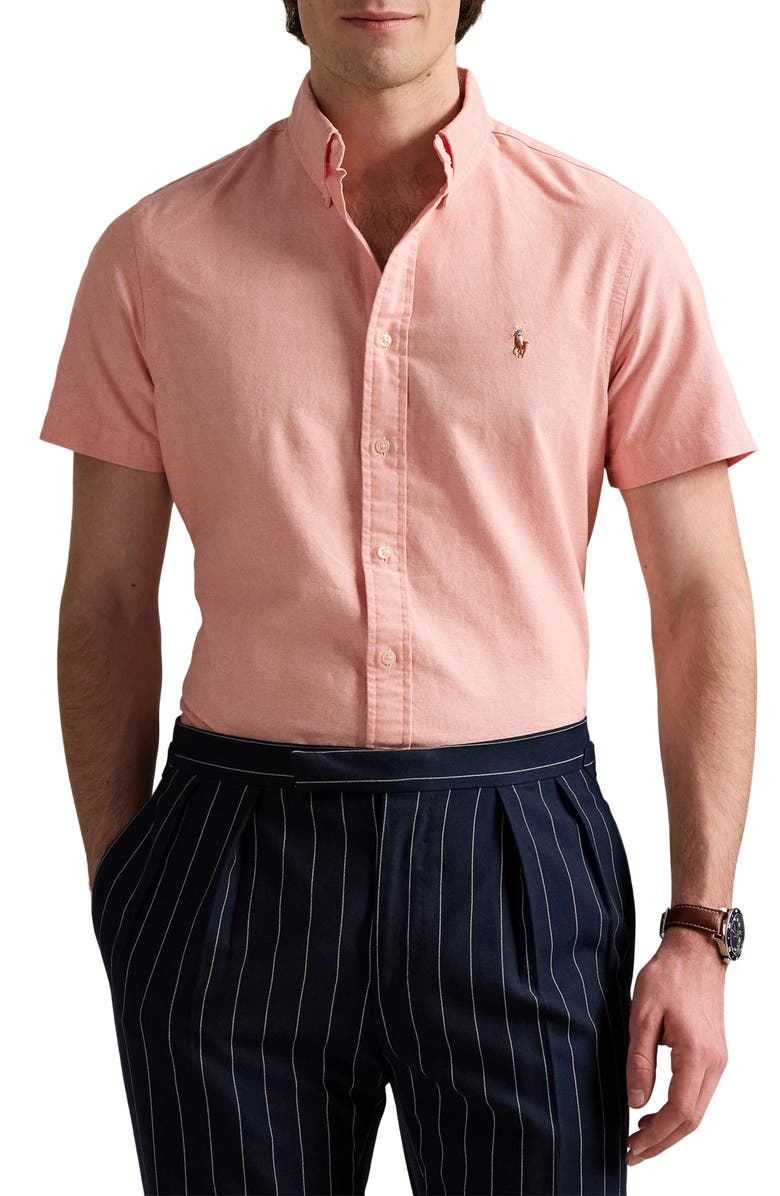 Polo Ralph Lauren Classic Fit Short Sleeve Button-Down Oxford Shirt, Main, color, 